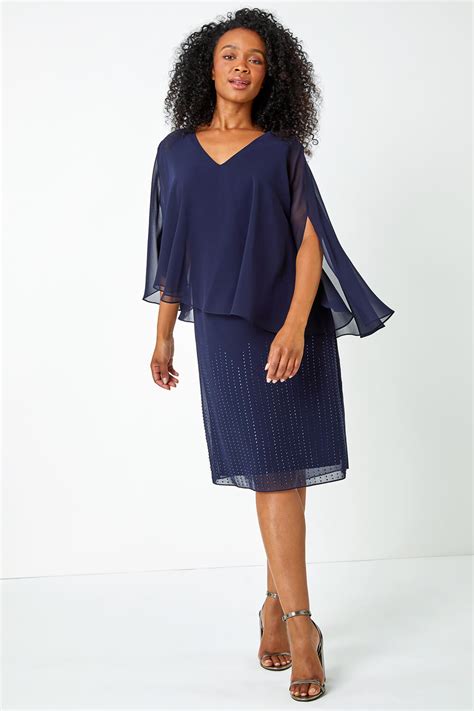 Navy Petite Embellished Chiffon Overlay Dress Petite UK