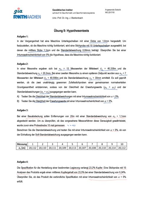 Übung 9 Wintersemester Geodätisches Institut Lehrstuhl für