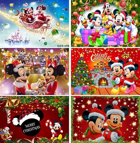 Mickey And Friends Christmas Backdrop Winter Snow Village Glitter Xmas