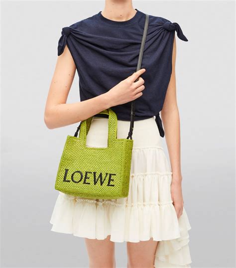 Womens Loewe Green X Paula S Ibiza Small Raffia Font Tote Bag Harrods Uk