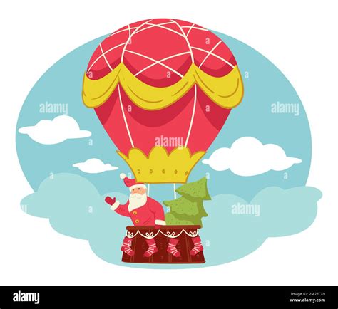 Christmas Characters In Vintage Hot Air Balloon Stock Vector Image Art Alamy