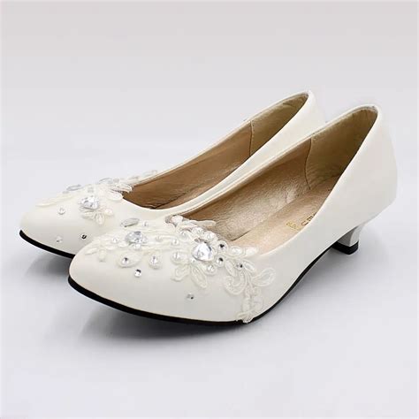 3CM low small heel white lace wedding shoes bride handmade NQ203 silver ...