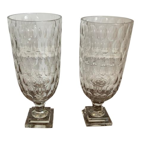 2000s Cut Glass Hurricane Candle Holders A Pair Chairish