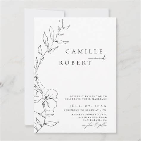 Modern Minimalist Black White Calligraphy Wedding Invitation Zazzle