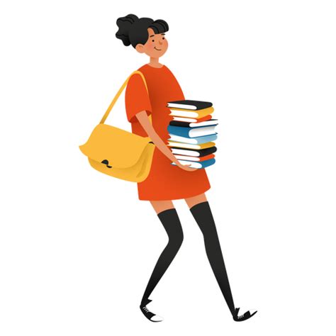 Design Png E Svg De Personagem De Mulher Feliz Carregando Livros Para