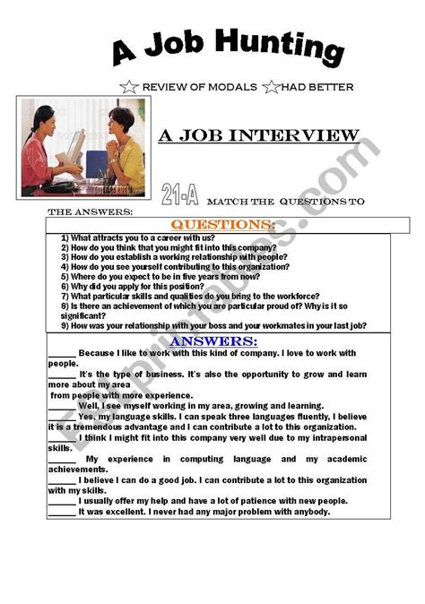 A Job Interview Esl Worksheet By Rosemello