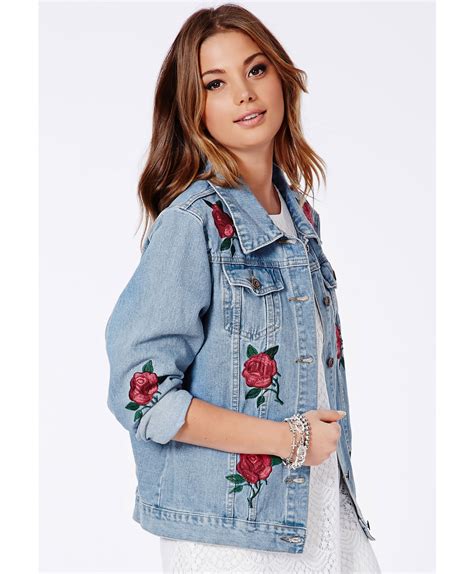 Lyst Missguided Caresa Rose Embroidered Denim Jacket In Blue