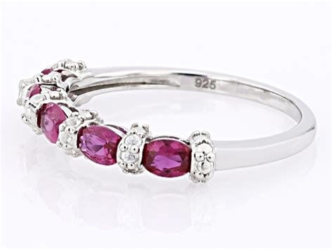 Red Lab Created Ruby With Lab White Sapphire Rhodium Over Silver Band