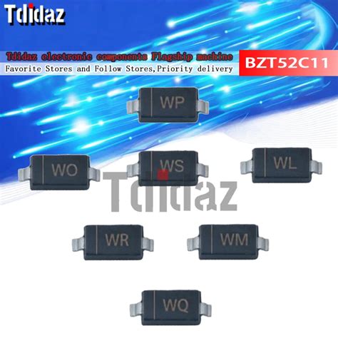 100Pcs SMD Zener Diode SOD 123 BZT52C11 WG BZT52C12 WH BZT52C13 WI