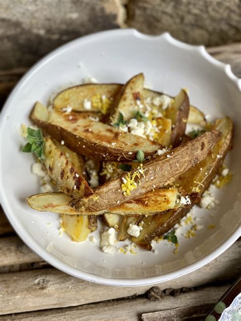 Greek Style Potato Wedges With Feta Lemony Thyme