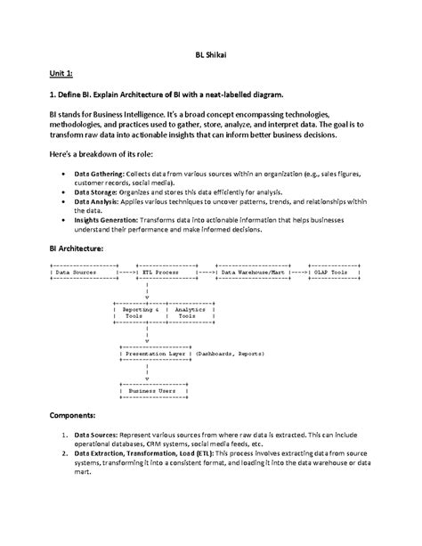 Bl Shikai Bl Shikai Unit 1 1 Define Bi Explain Architecture Of Bi With A Neat Labelled