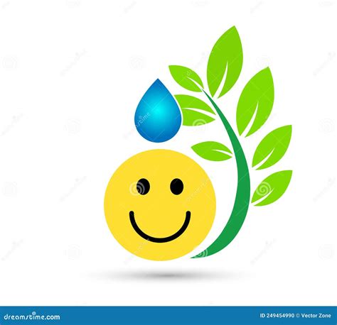 Smiley Yellow Face With Green Leaf Water Drop Emoji On White