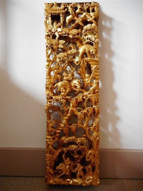 Panneau En Bois Ancien Chinois Sculpt Ajour Et Dor Catawiki