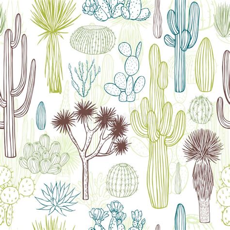 Desert Plants Cacti Vector Seamless Pattern Stock Vector Illustration Of Abstract Drawn