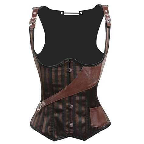 Gothic Womens Clothing Faux Leather Striped Cupless Sexy Corset Vest