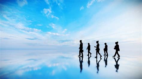 3D Rendering Group of People Walking in Silhouette Stock Illustration ...