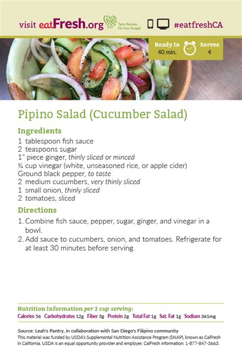 Pipino Salad (Cucumber Salad) Recipe Card – Leah's Pantry