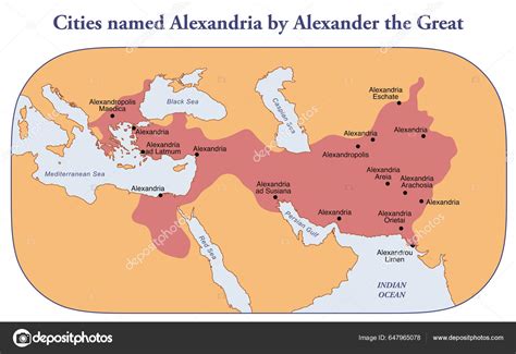 Map Cities Named Alexandria Alexander Great Stock Illustration By