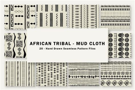 African Tribal Mud Cloth 20 Seamless Pattern Set Design Cuts