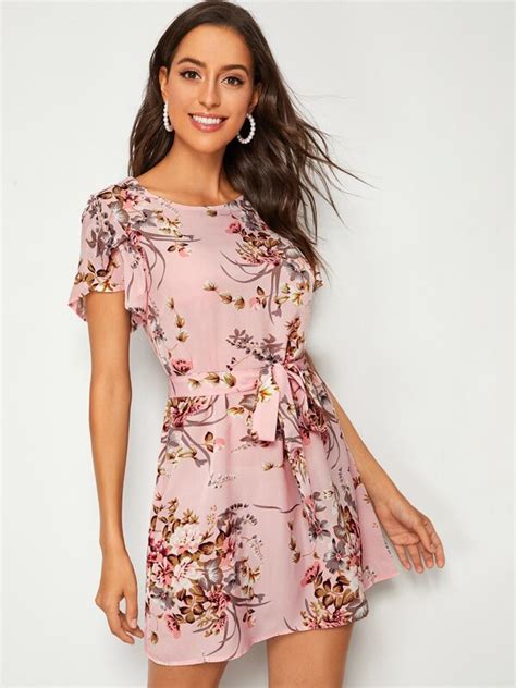 Floral Print Petal Sleeve Belted Dress For Sale Australia New