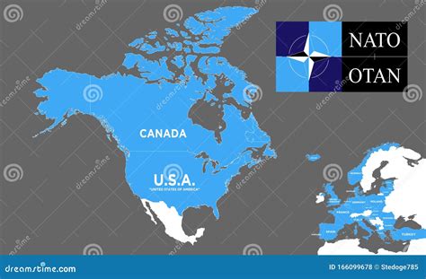 NATO Logo, On A Black Background With A World Map And A Network. The ...