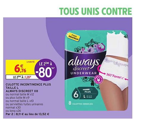 Offre Culotte Incontinence Plus Taille L Always Discreet X8 Le 2ème à