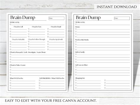 Editable Adhd Brain Dump Printable Adhd Planner To Do List Etsy