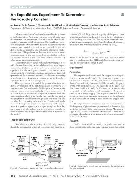 (PDF) An Expeditious Experiment To Determine the Faraday Constant