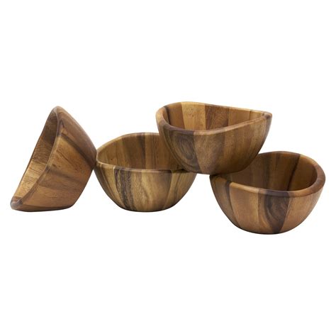 Lipper International Acacia Salad Bowl Set Of 4 Brown Wood Serving