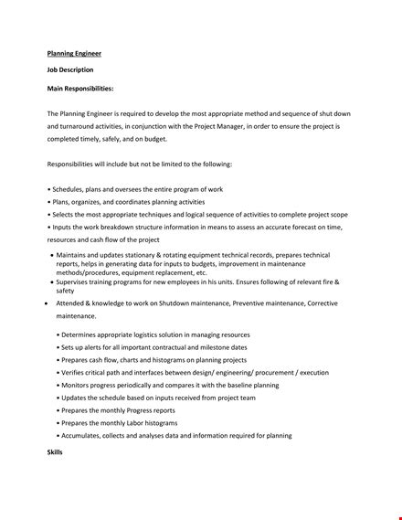 Planning Engineer Job Description Project And Maintenance Appropriate