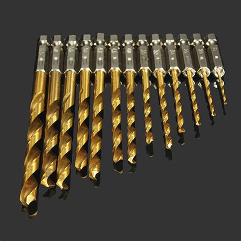 13pcs Set HSS High Speed Steel Titanium Coated Twist Drill Bits 1 4