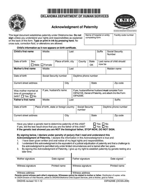 Acknowledgement Of Paternity Oklahoma 2020 2021 Fill And Sign Printable Template Online Us