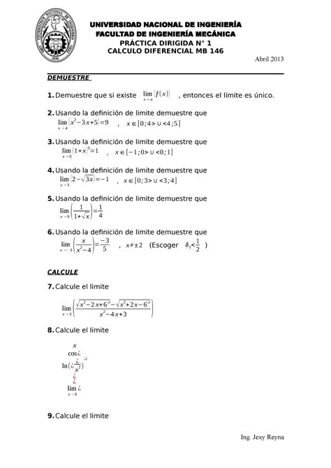 calculo diferencial de la uni Cálculo Diferencial UNI Studocu