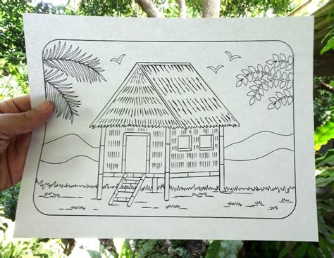 Philippine Nipa Hut Coloring Pages Bahay Kubo Indigenous - Etsy