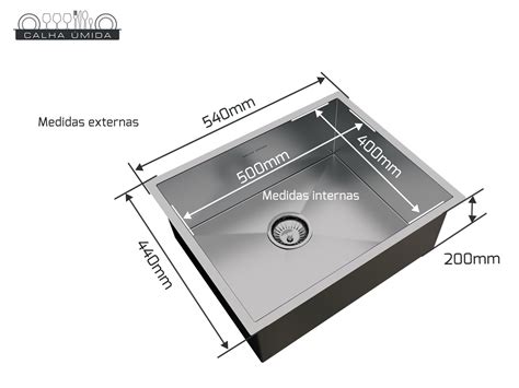 Cuba Inox Quadrada Embutir Cozinha 50x40x20cm Calha Úmida Açonox