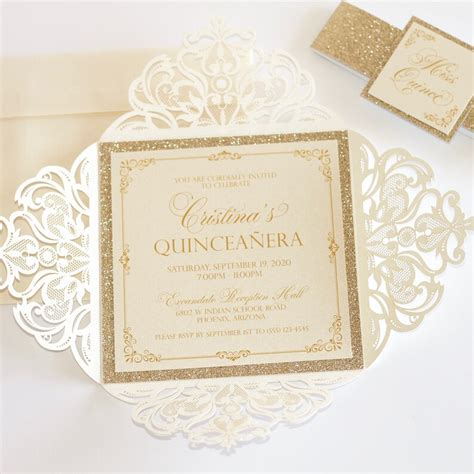 Glitter Quinceañera Invitations Laser Cut Invitation - Etsy