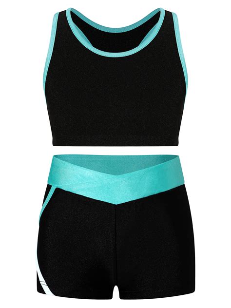 Jowowha Kids Girls Dance Sport Outfits Racerback Crop Top With Shorts