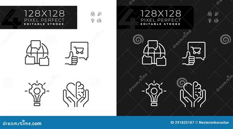 Pixel Perfect Dark And Light Soft Skills Icons Set Stock Vector