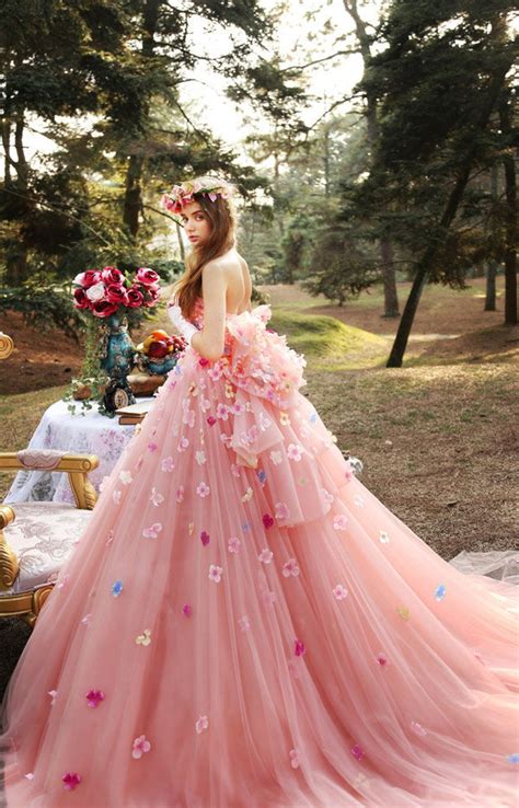 Dreamy Pink Princess Wedding Dress Made To Order Strapless Pink Bridal