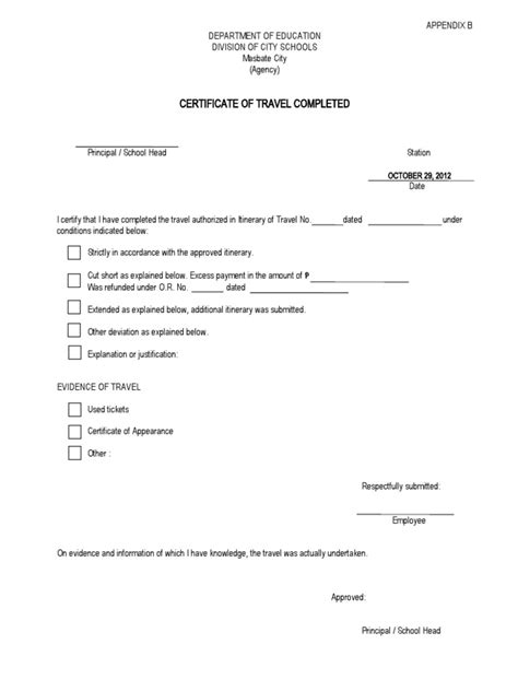 Certificate Of Travel Completed Pdf