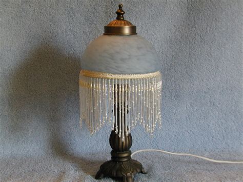 Boudoir Lamp Glass Shade And Beaded Fringe Etsy