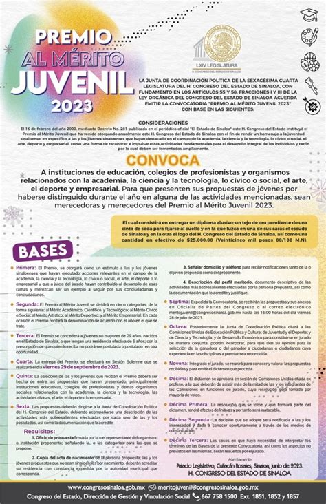 Emite Congreso Convocatoria Para Entregar Premio Al M Rito Juvenil