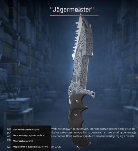 NÓŻ MYŚLIWSKI HUNTSMAN STAL DAMASCEŃSKA STEEL CS GO CS2 skin FN Stan