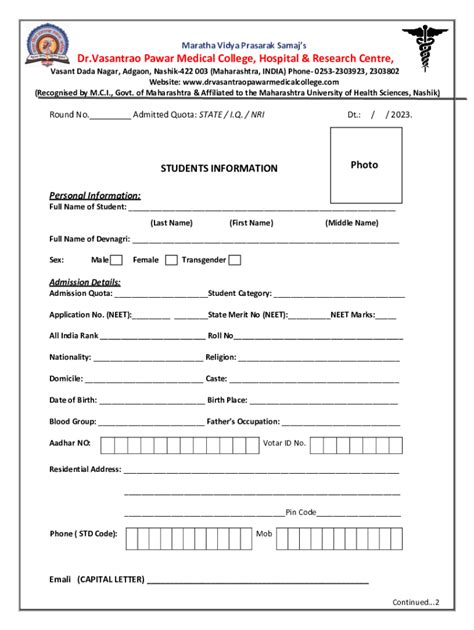 Fillable Online Our Hospital MVP S Institute Of Nursing Education Fax