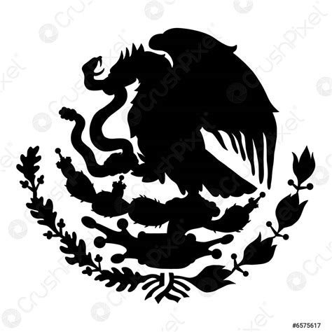 Mexican Flag Emblem Black Silhouette Mexican Coat Arms With Eagle