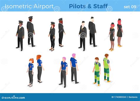 Piloten Van Vliegtuigen Stewardess Air Hostess Airport Staff Security