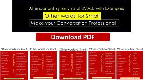 Small synonyms in English - other words for small (Download PDF.,)