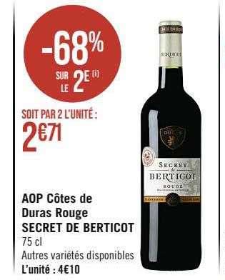 Promo Aop Côtes De Duras Rouge Secret De Berticot chez