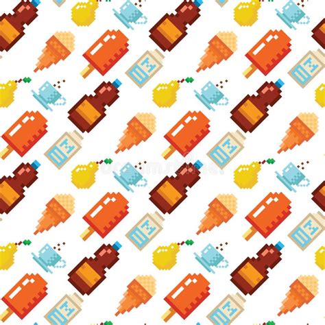 Pixel Art Food Computer Design Seamless Pattern Background Vector