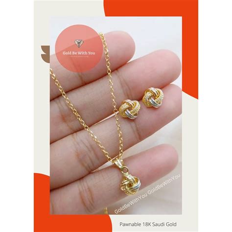 Pawnable 18k Saudi Gold Tricolor Knot Set In Tauco Chain Shopee